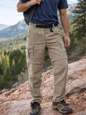 REI Cargo Convertible Pants Men Medium Nylon Hiking Zip Off Tan